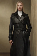 Long Leather Trench Coat