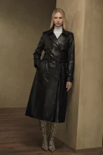Long Leather Trench Coat Womens
