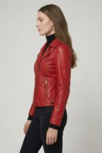 Side profile - Women Dark Red Leather Jacket - Valencia