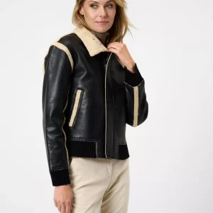 Women Black Aviator Leather Jacket