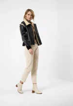 Women Black Aviator Leather Jacket USA