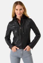 Womens Black Leather Hooded Jacket