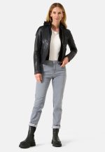 Womens Black Leather Hooded Jacket