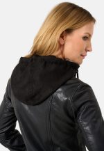 Womens Black Leather Hooded Jacket