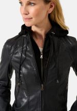 Womens Black Leather Hooded Jacket United States