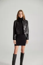 Womens Black Leather Shirt US