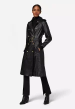 Womens Black Leather Trench Coat