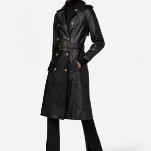 Womens Black Leather Trench Coat
