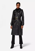 Womens Black Leather Trench Coat US
