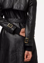 Womens Black Leather Trench Coat