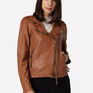 Womens Brown Leather Motorcycle Jacket