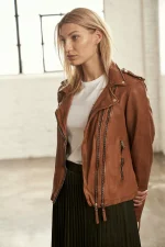 Womens Brown Leather Motorcycle Jacket US