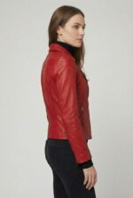 Women’s Dark Red Leather Jacket – Valencia slim fit moto Side view