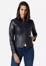 Womens Navy Blue Leather Jacket