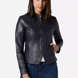 Womens Navy Blue Leather Jacket