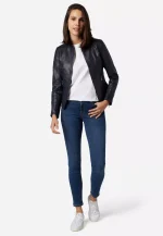 Womens Navy Blue Leather Jacket US