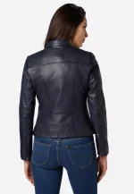 Womens Navy Blue Leather Jacket USA