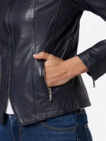 Womens Navy Blue Leather Jacket United States