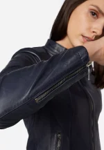 Womens Navy Blue Leather Jacket