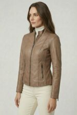 taupe leather jacket side profile