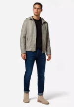 Grey Hooded Leather Jacket US