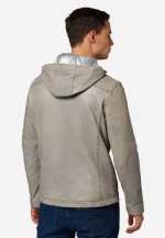 Grey Hooded Leather Jacket USA