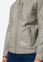 Grey Hooded Leather Jacket