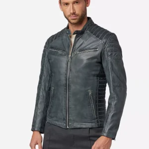 Grey Leather Motorcycle Jacket