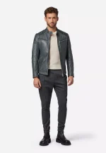 Grey Leather Motorcycle Jacket US
