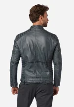Grey Leather Motorcycle Jacket USA