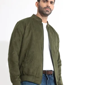 Green Suede Bomber Jacket