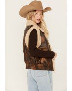 Womens Leather Sherpa Vest US
