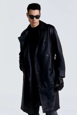 Black Leather Trench Coat​
