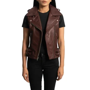 Burgundy Leather Vest Womens