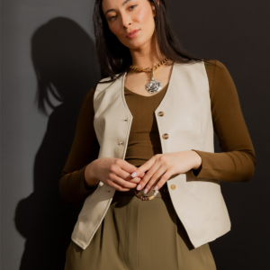Cream Leather Vest Womens