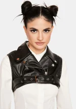 Cropped Leather Vest Womens