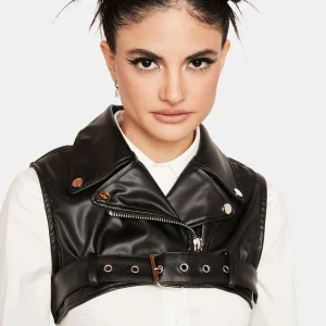 Cropped Leather Vest Womens