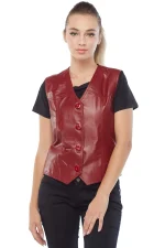 Red Leather Vest Womens