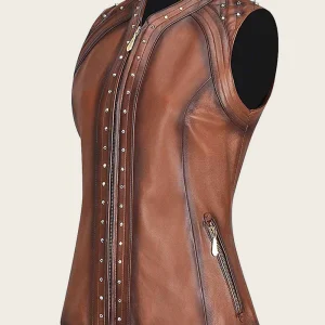 Studded Leather Vest Womens