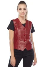 Womens Red Leather Vest