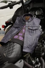 womens black leather biker vest US