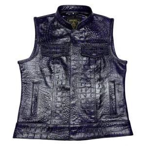 womens black leather motorcycle vest