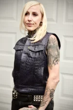 womens black leather motorcycle vest US