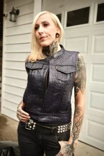 womens black leather motorcycle vest United States