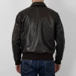Back view of A-2 Civil leather jacket showcasing classic bomber fit