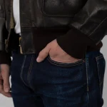 Ribbed knit cuffs and waistband on vintage-style A-2 jacket