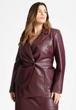 plus size leather blazer merlot