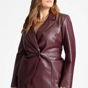 plus size leather blazer merlot