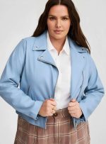 The Ice Blue Cropped Moto – Plus Size Edition