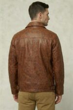 Men’s Brown Cowhide Leather Jacket - Ridgewood - Back Pose